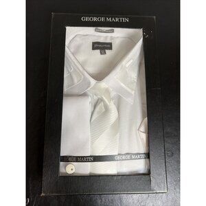 George Martin Shirt, Tie & Handkerchief Set White Size 5XL 21-21.5, 41-42